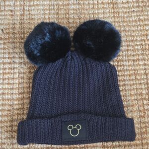 Love Your Melon Disney Mickey Mouse Black Cuffed Knit Hat with Double Pom-Poms